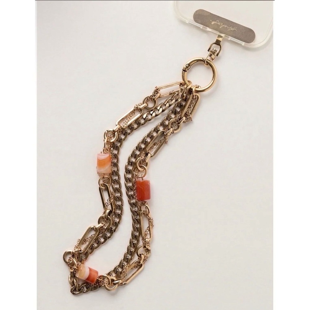 Free People Phone Wristlet Gold Orange Semi Precious Stones 106293343 NWT New